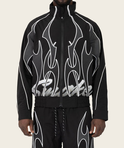 Smoke Rise Racing Gear Shift windbreaker jacket in black, lightweight men's jacket with hood and zip front design.