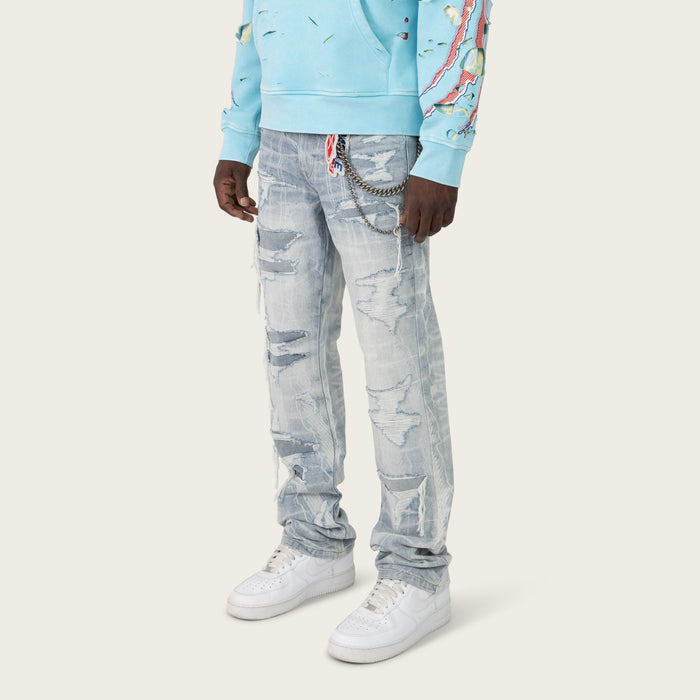 Smoke Rise Racing Jean in Romero Blue straight denim jeans with classic fit and detailed stitching.
