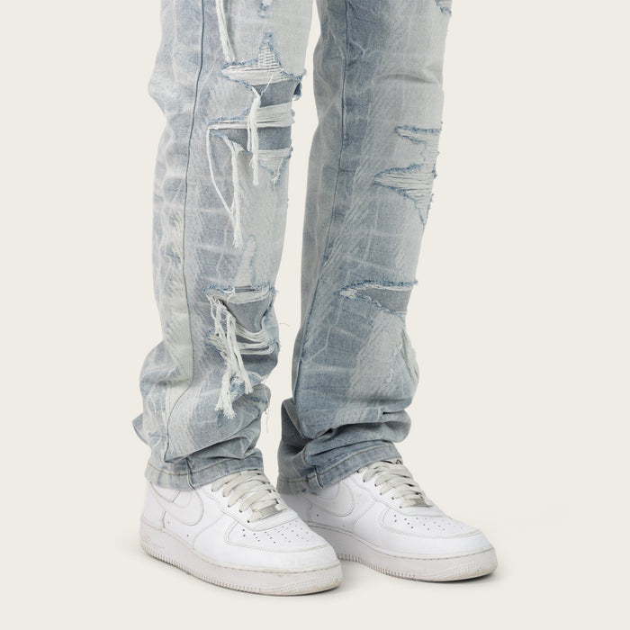 Smoke Rise Racing Jean straight denim in Romero Blue, showcasing the fit and classic denim texture.