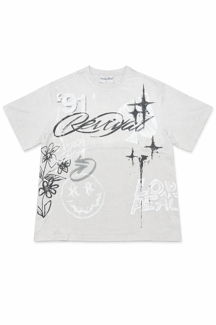 Smoke Rise Smiley Wide Crop Tee in lunar color featuring a playful smiley design, casual fit, and short sleeves.
