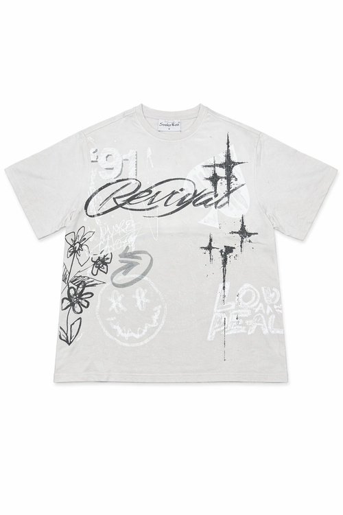 Smoke Rise Smiley Wide Crop Tee in lunar color featuring a playful smiley design, casual fit, and short sleeves.