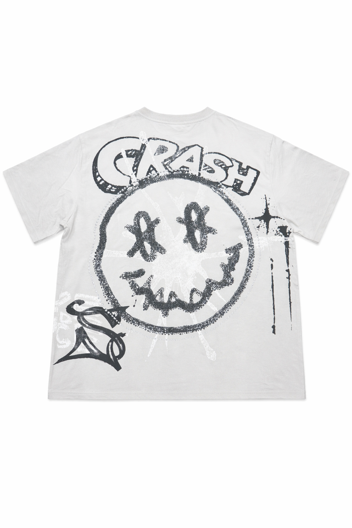 Smoke Rise Smiley Wide Crop Tee in lunar color, featuring a relaxed fit and graphic smiley design, casual t-shirt for everyday wear.