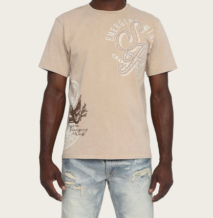 Smoke Rise Visionary T-Shirt in sesame color, casual tee with graphic design, made from soft fabric for comfortable wear.