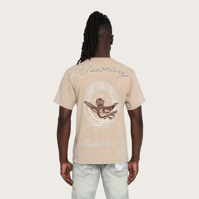 Smoke Rise Visionary T-Shirt in sesame color, casual men's tee with graphic design, comfortable cotton fabric.