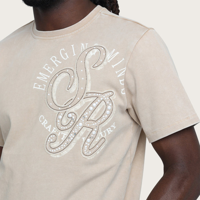 Smoke Rise Visionary T-Shirt in sesame color, casual men's tee with graphic design, made by Smoke Rise.