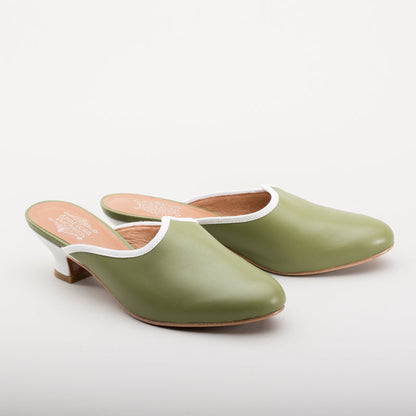 Sophie 18th Century Leather Mules (Green)