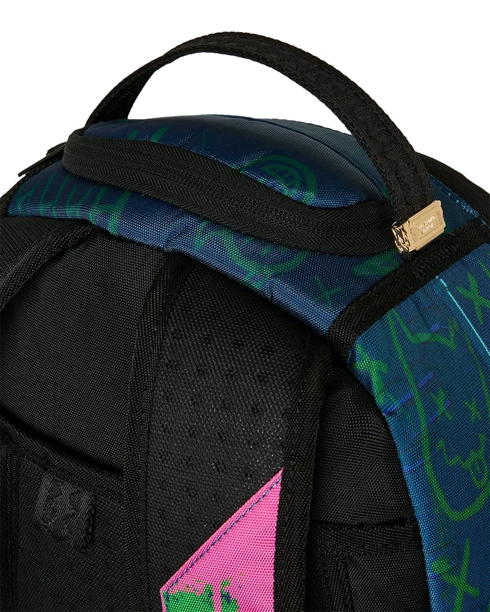 Sprayground 'DC Joker No Rules' backpack featuring bold Joker design with adjustable straps and multiple compartments.