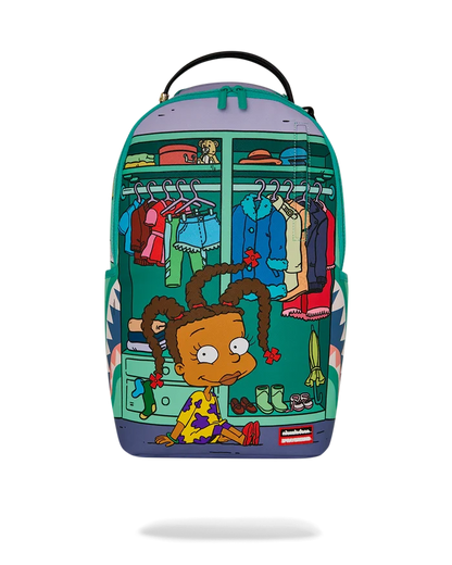 Sprayground Rugrats Susie Dress To Impress backpack with colorful cartoon design, adjustable straps, and durable material.