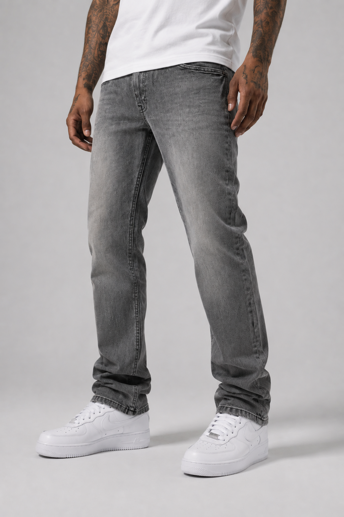 Gray Switch Premium Wash Denim Pants in a relaxed fit, featuring classic denim details and a modern style.