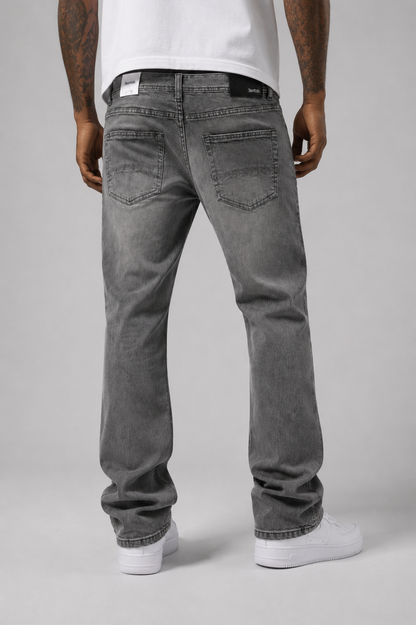 Gray Switch Premium Wash Denim Pants with classic fit, showcasing detailed stitching and stylish design.