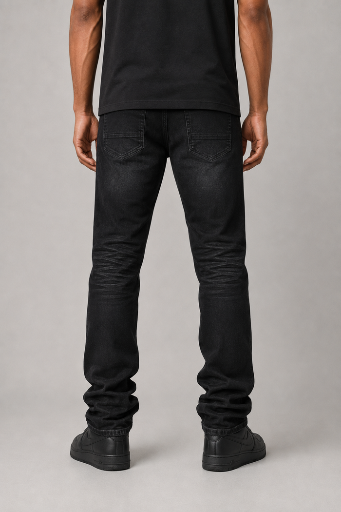 Black Ash Taker all-over print premium stretch stacked denim jeans with a fitted design and detailed stitching.