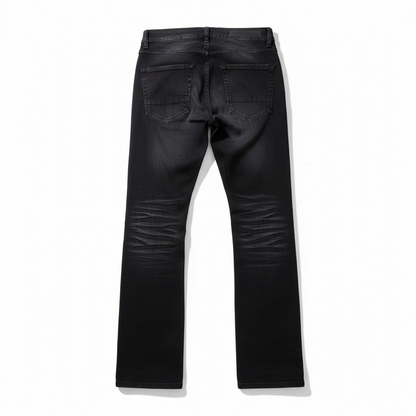 Taker All over Print premium stretch stacked denim jeans in black ash with detailed pattern and fitted design.