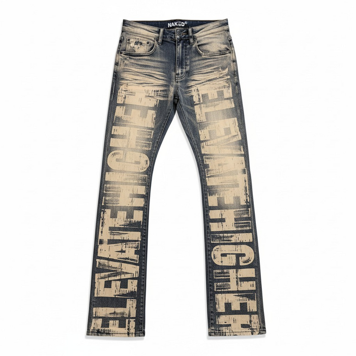 Dark indigo Taker all-over print premium stretch stacked denim jeans with a fitted, stylish design and detailed stitching.