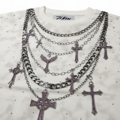 Cream Taker T5224 Rise and Grind raw edge rhinestone cropped tee, featuring a casual fit and sparkling rhinestone details.