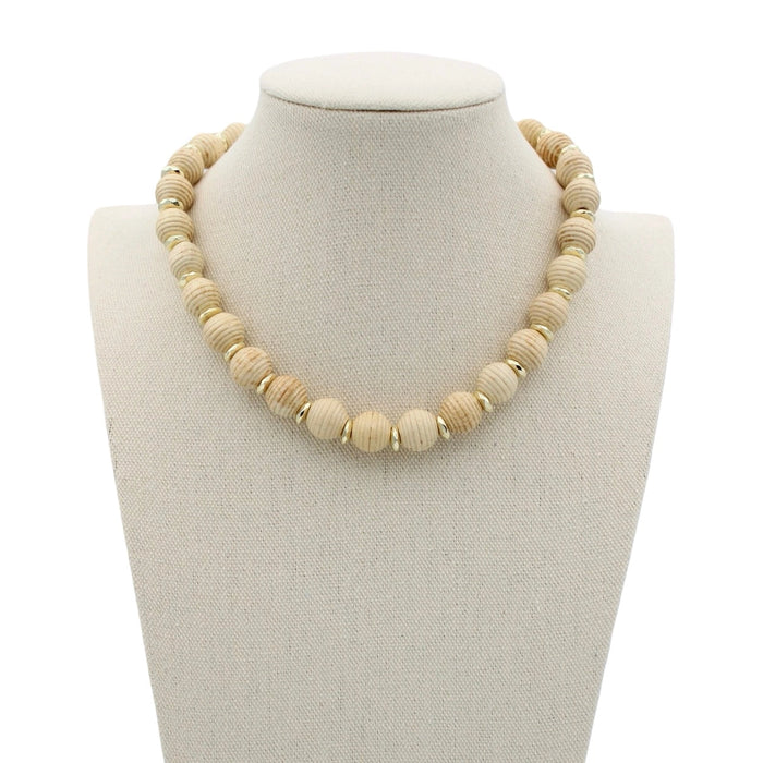 Textured Wood Bead Necklace - Cream