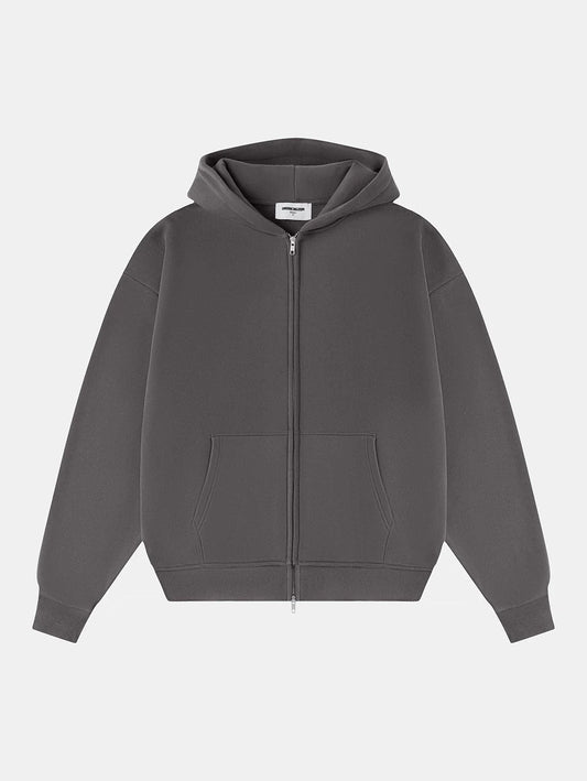 360 GSM CROPPED FIT 'FOG GRAY' ZIP-UP HOODIE