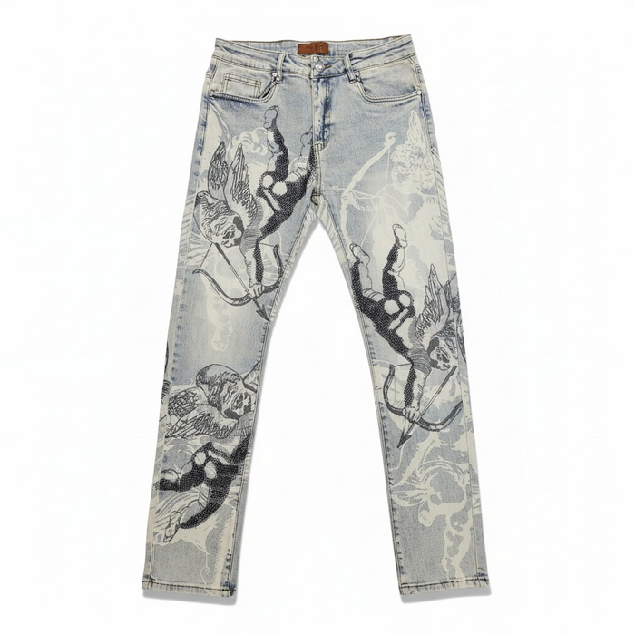 Waimea Angel Loves Hot Denim in Antique Blue, stylish denim jeans with a classic fit and detailed stitching.