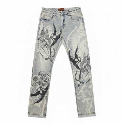 Waimea Angel Loves Hot Denim in Antique Blue, stylish denim jeans with a classic fit and detailed stitching.