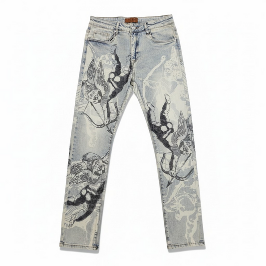 Waimea Angel Loves Hot Denim in Antique Blue, stylish denim jeans with a classic fit and detailed stitching.
