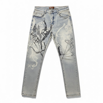 Waimea Angel Loves Hot Denim in Antique Blue, stylish medium-wash denim jeans with a classic fit and subtle fading.