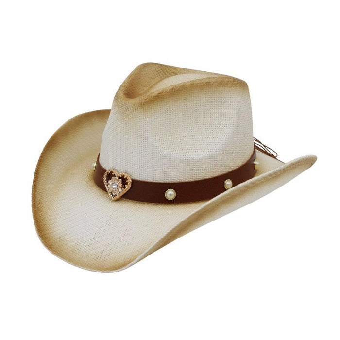 Western Festival Two-Tone Cowboy Hat with Golden Heart Hat Band - Beige