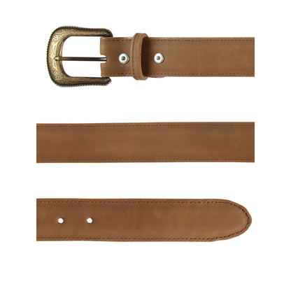 Brown leather belt with a gold buckle