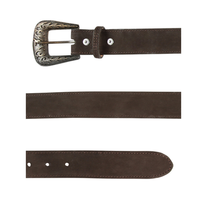 Brown leather belt with decorative buckle