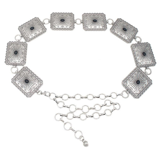 Women's Black & Silver Concho Chain Belt